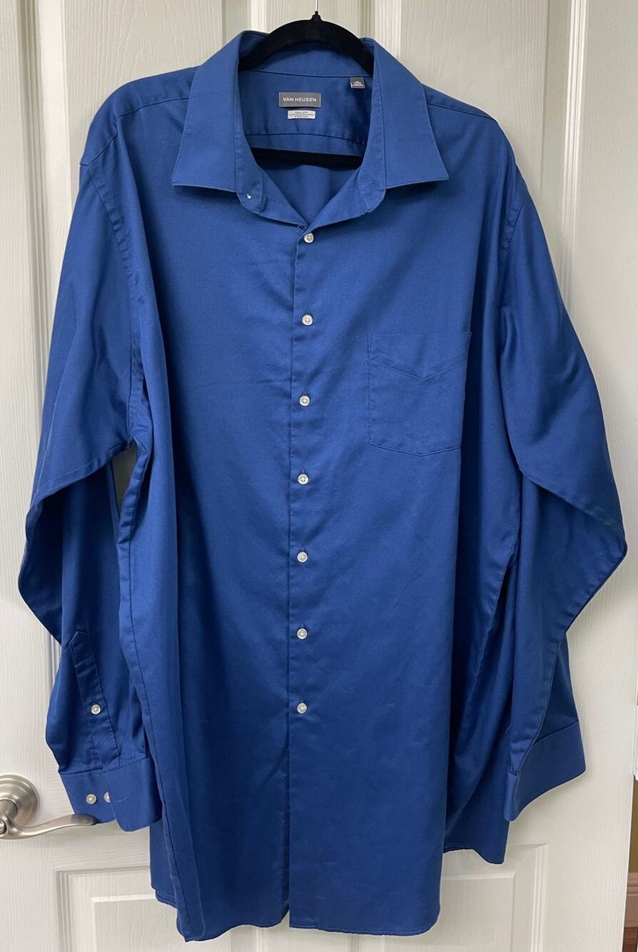Van Heusen Men's 19 37/38 long sleeve dark teal blue shirt Tall Fit work